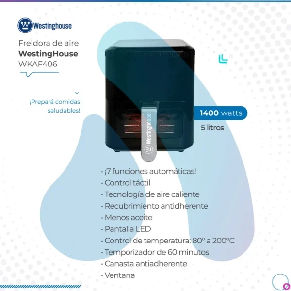 Freidora De Aire Digital Westinghouse Sin Aceite 5 L 1400w Color Negro - Imagen 3